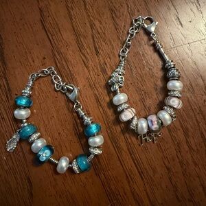 Sterling-Style Blue and Pink Bead Charm Bracelets -